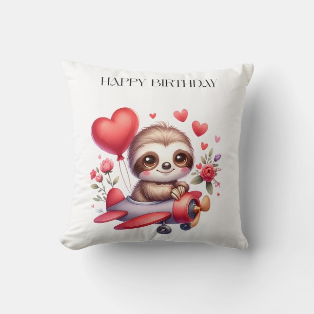 Sloth Pilot Birthday Cushion (Front)