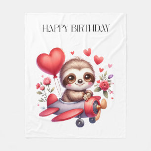 Sloth Pilot Birthday Fleece Blanket
