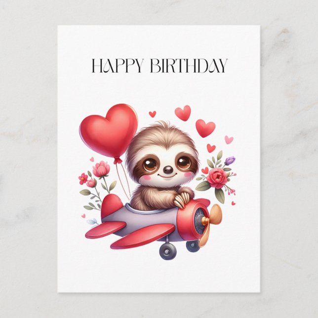 Sloth Pilot Birthday Invitation Postcard (Front)