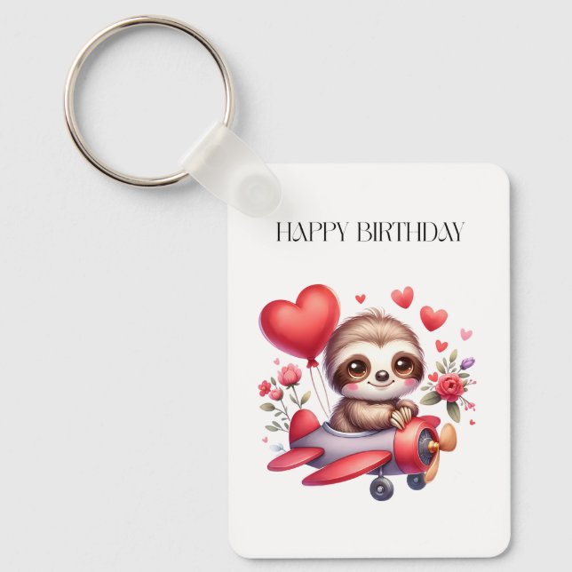 Sloth Pilot Birthday Key Ring (Front)