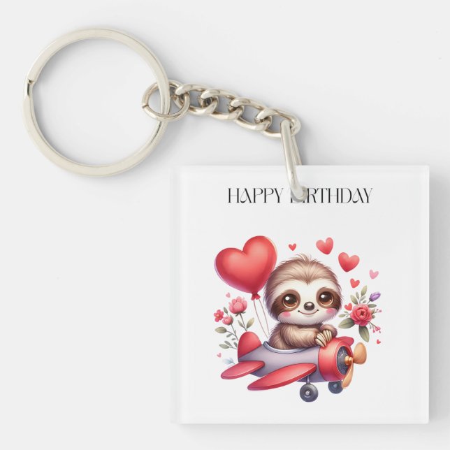 Sloth Pilot Birthday Key Ring (Front)