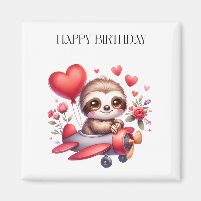 Sloth Pilot Birthday Magnet (Front)