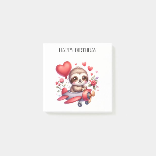 Sloth Pilot Birthday Post-it Notes (Front)