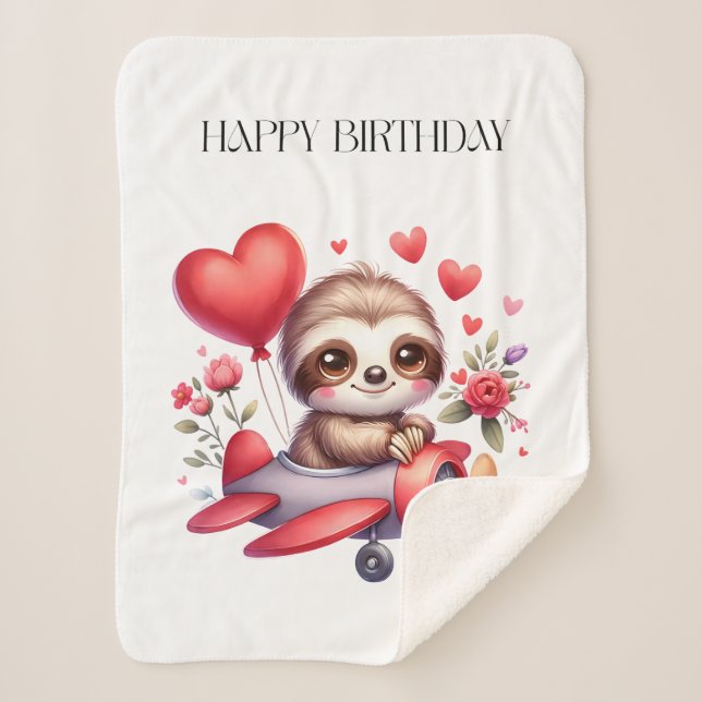 Sloth Pilot Birthday Sherpa Blanket (Front)