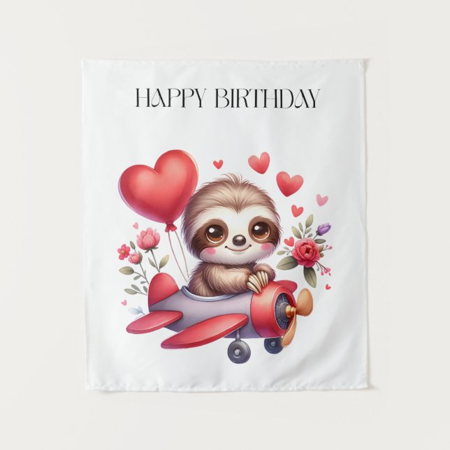 Sloth Pilot Birthday Tapestry (Front)