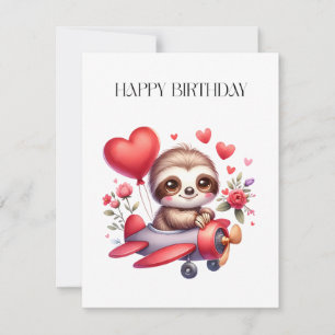 Sloth Pilot Birthday Thank You Card