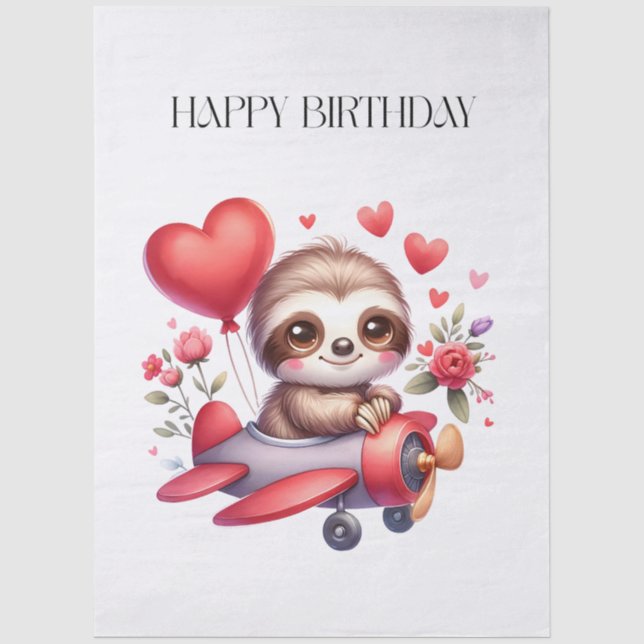 Sloth Pilot Birthday Tissue Paper (Front)