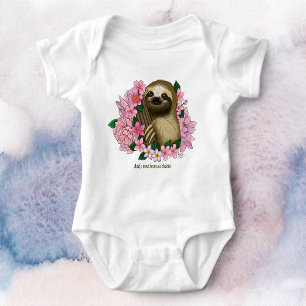 Sloth Pink Flowers Baby Bodysuit