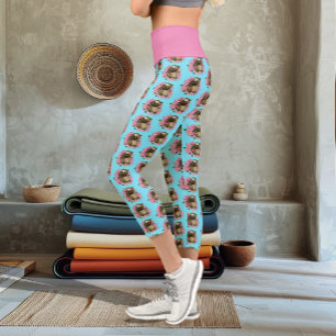 Sloth Pink Flowers Capri Leggings