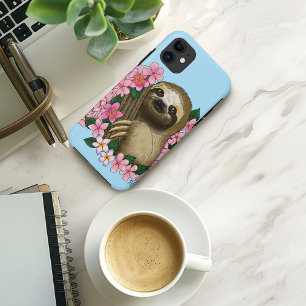 Sloth Pink Flowers Case-Mate iPhone Case