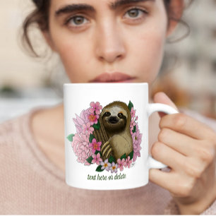 Sloth Pink Flowers Coffee Mug