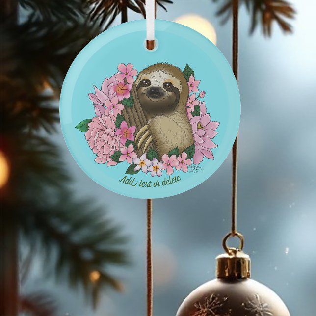 Sloth Pink Flowers Glass Tree Decoration (Creator Uploaded)