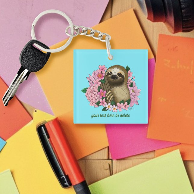 Sloth Pink Flowers Key Ring (Creator Uploaded)
