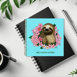 Sloth Pink Flowers Notebook