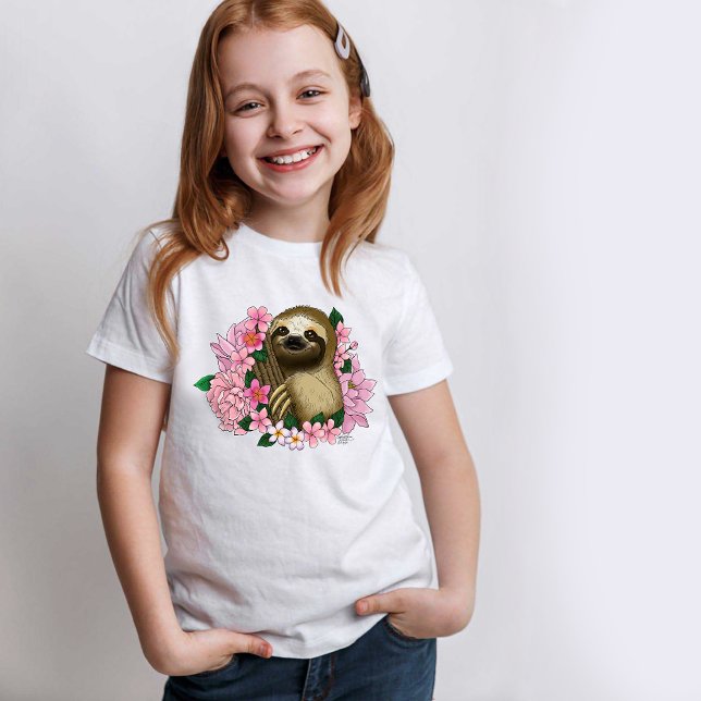 Sloth Pink Flowers T-Shirt (Creator Uploaded)