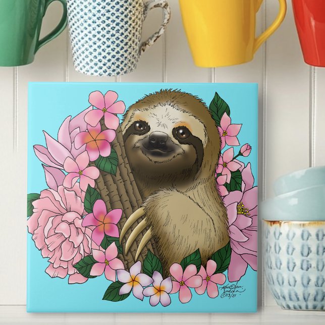 Sloth Pink Flowers Tile (Creator Uploaded)