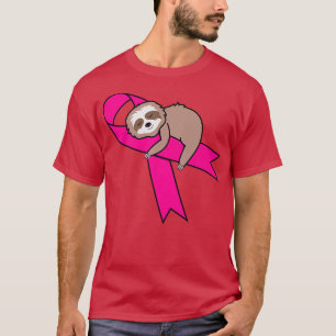 Sloth Pink Ribbon Warrior Cute Breast Cancer Aware T-Shirt