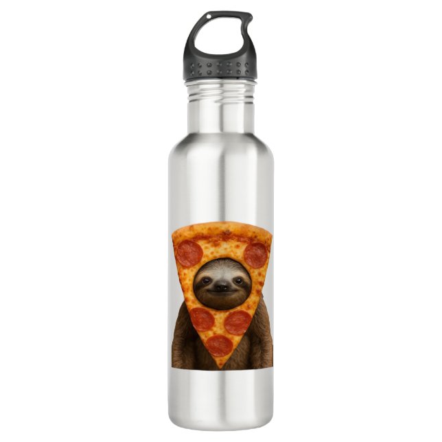 Sloth pizza funny weird prank meme cute happy chri 710 ml water bottle (Front)