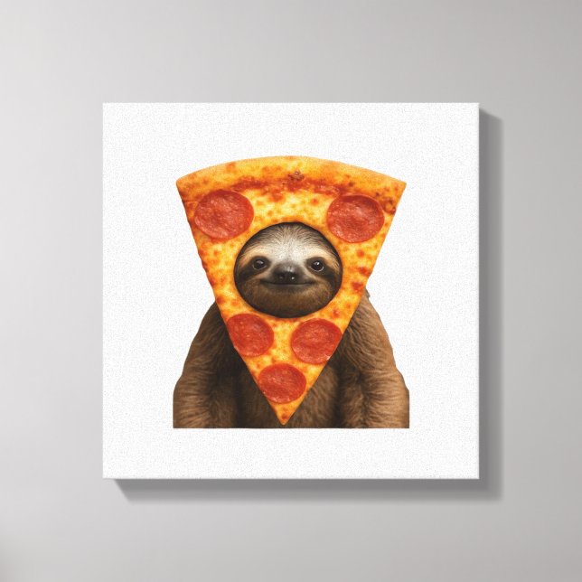 Sloth pizza funny weird prank meme cute happy chri canvas print (Front)