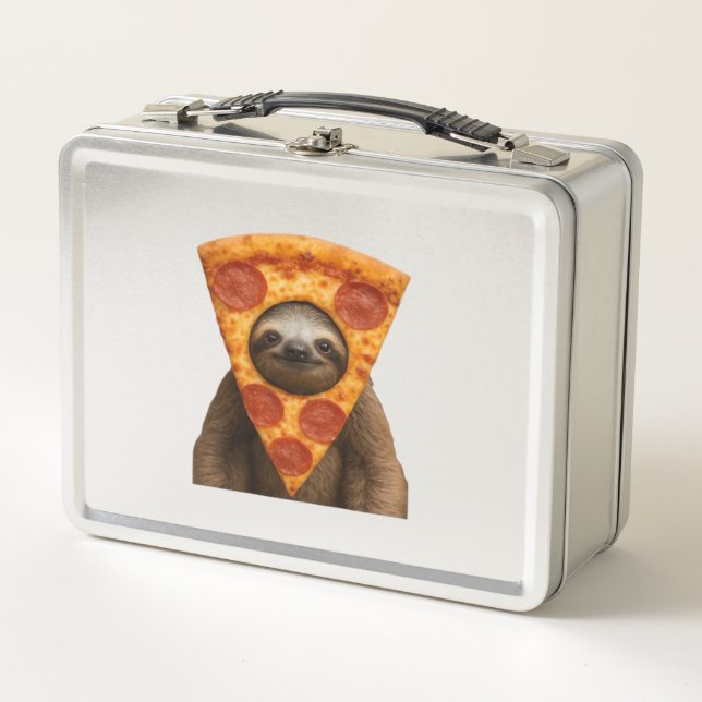 Sloth pizza funny weird prank meme cute happy chri metal lunch box (Front)