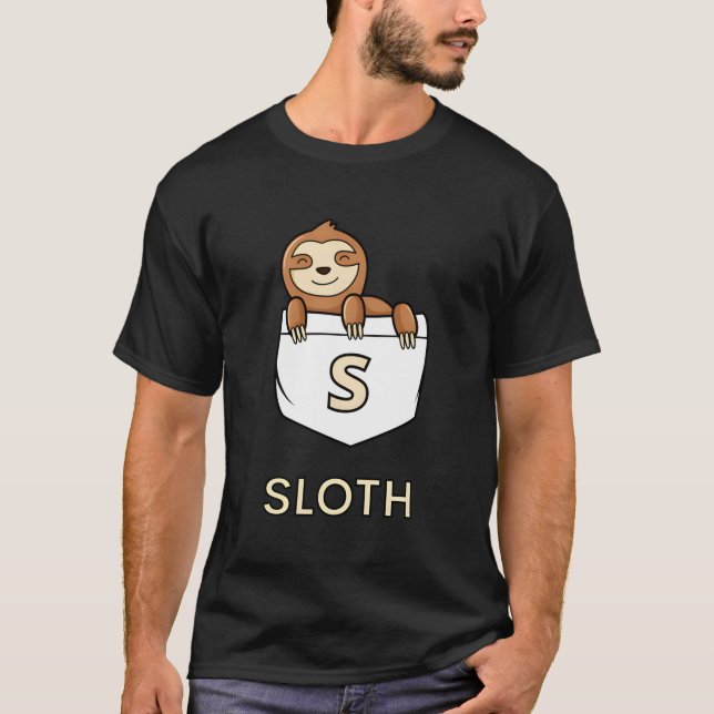 Sloth Pocket Animal Design T-Shirt (Front)