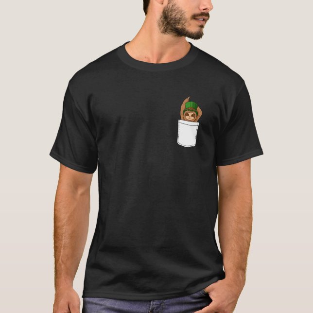 Sloth Pocket St Patricks Day Cute Animal Leprechau T-Shirt (Front)