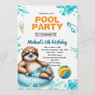 Sloth Pool Party Birthday Invite
