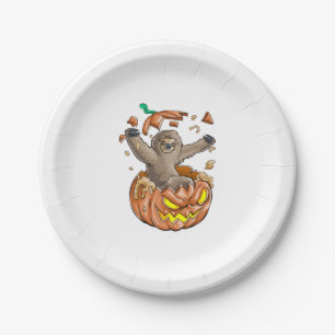 Sloth Pumpkin Halloween Paper Plate
