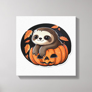 sloth pumpkin Halloween sticker Oversized T-Shirt Canvas Print
