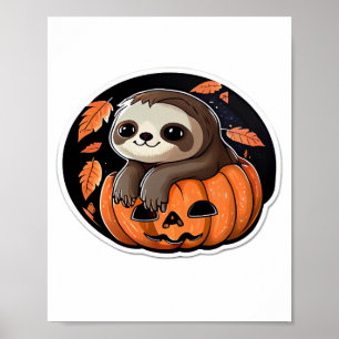 sloth pumpkin Halloween sticker Oversized T-Shirt Poster