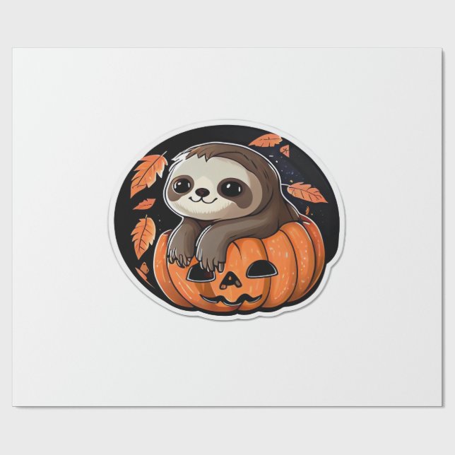 sloth pumpkin Halloween sticker Oversized T-Shirt Wrapping Paper (Flat)