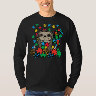 Sloth Puzzle Ribbon Cute Autism Awareness Men Wome T-Shirt