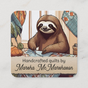 Sloth quilter quilting sewing seamstress packaging square business card