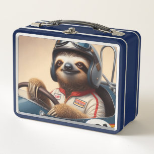 Sloth Racecar Driver Metal Lunch Box