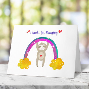 Sloth Rainbow Baby Shower Boho Cute Simple Modern Thank You Card