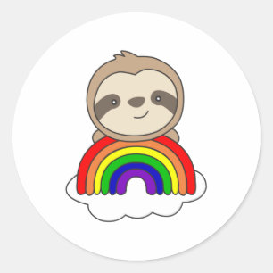 Sloth Rainbow Cute Animals For Kids Colourful Classic Round Sticker