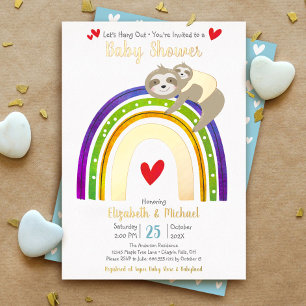 Sloth Rainbow Heart Boy Baby Shower Cute Real Gold
