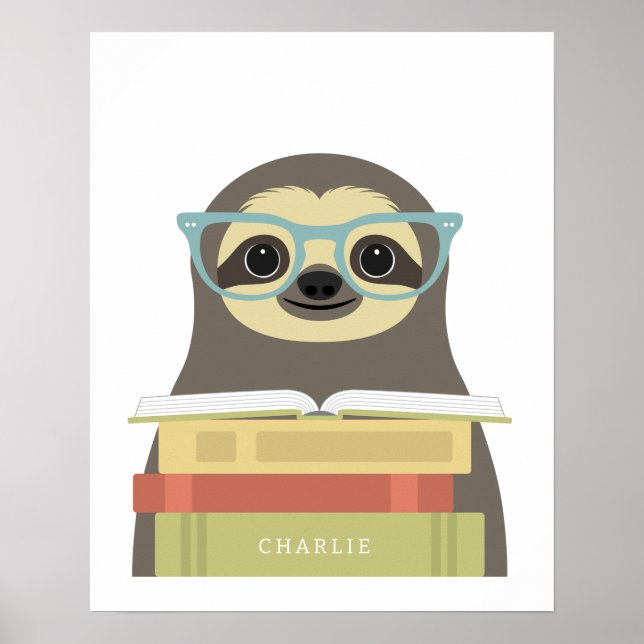 Sloth Reading Personalised Print (Front)