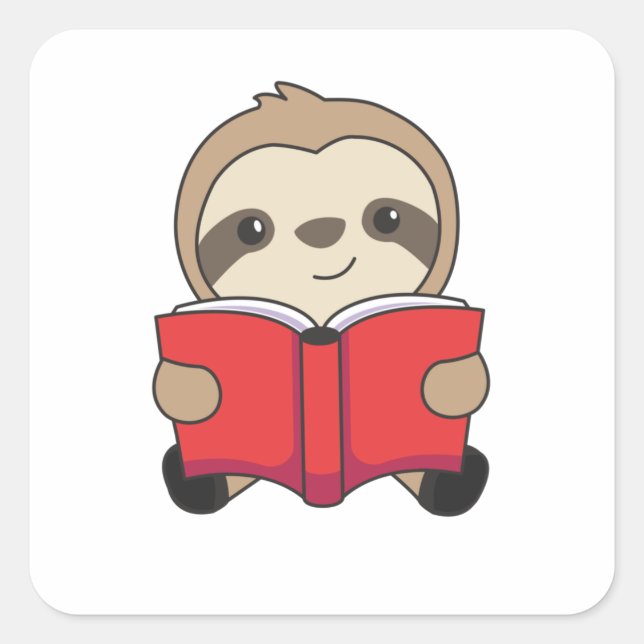 Sloth Reads A Book Reader Rat Cute Sloths Square Sticker (Front)