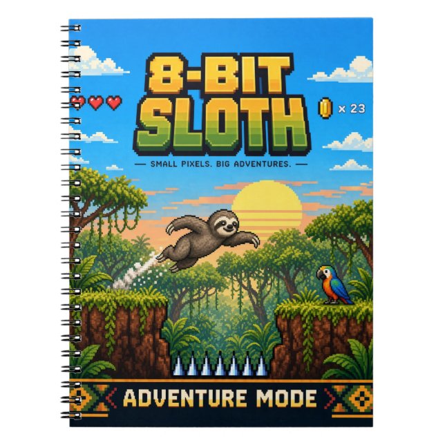 Sloth, Retro 8-Bit Pixel Art Notebook (Front)