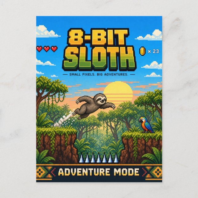 Sloth, Retro 8-Bit Pixel Art Postcard (Front)