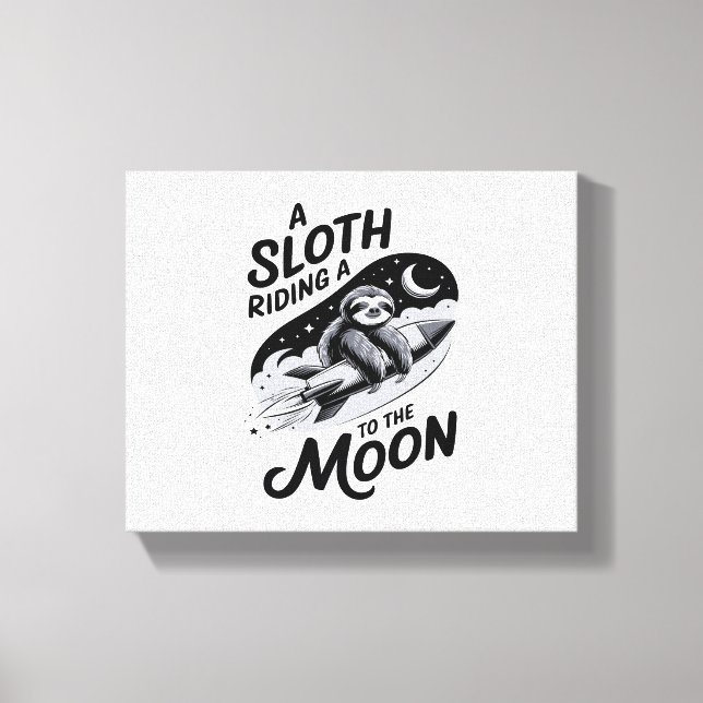 Sloth Riding a Rocket to the Moon Canvas Print (Front)