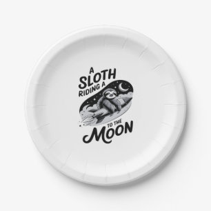 Sloth Riding a Rocket to the Moon Paper Plate