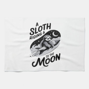 Sloth Riding a Rocket to the Moon Tea Towel