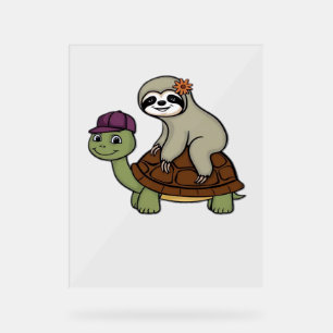 Sloth riding a turtle Classic T-Shirt Acrylic Sign