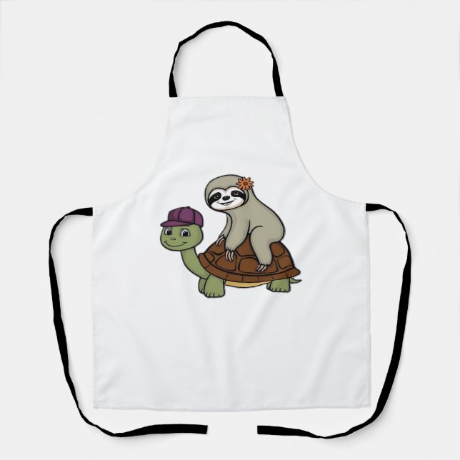 Sloth riding a turtle Classic T-Shirt Apron (Front)