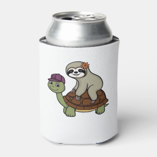 Sloth riding a turtle Classic T-Shirt Can Cooler (Can Front)