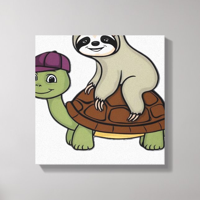 Sloth riding a turtle Classic T-Shirt Canvas Print (Front)