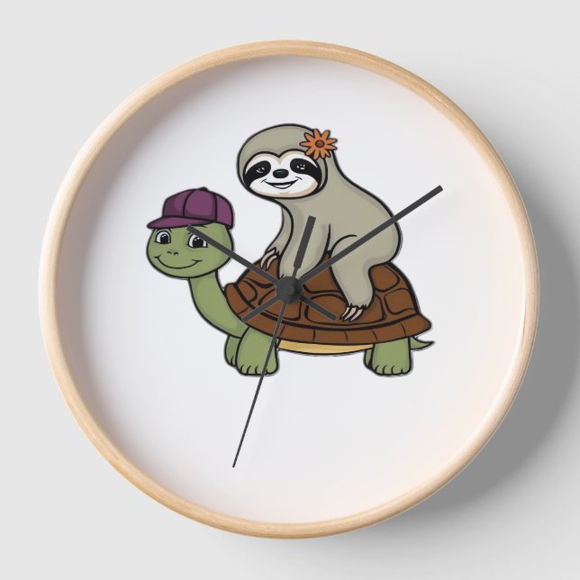 Sloth riding a turtle Classic T-Shirt Clock (Front)