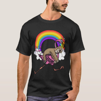 Sloth Riding Flamingo Bird T-Shirt
